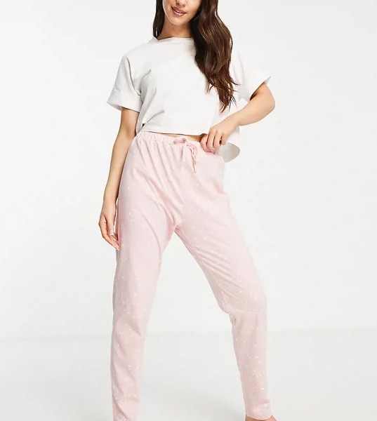 Пижамные штаны из органического хлопка розового цвета со звездами и поясом на шнурке (от комплекта) People Tree-Розовый цвет