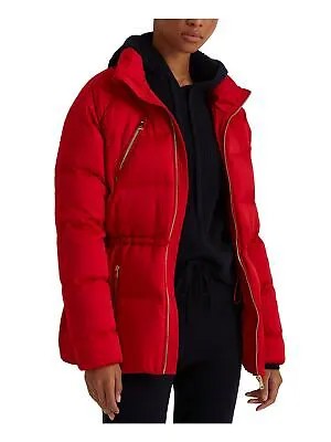 LAUREN RALPH LAUREN Женская красная куртка-пуховик с воротником-стойкой и завязкой на талии, размер XL