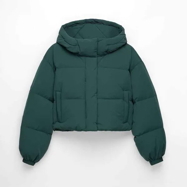 Куртка Oysho Water-repellent Feather Padded Crop , темно-зеленый