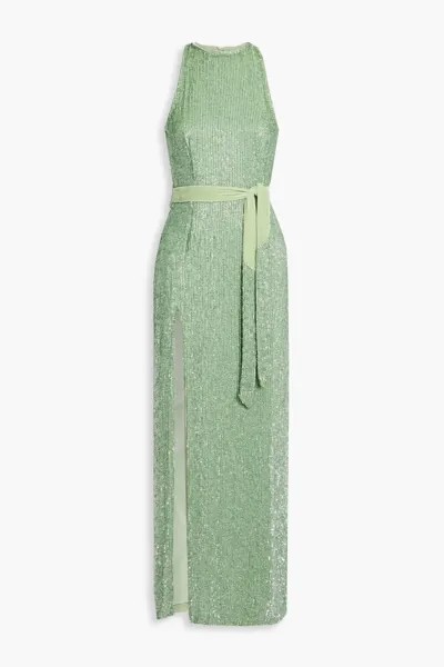 Шифоновое платье макси Tzilly с поясом и пайетками Retrofête, зеленый шалфей