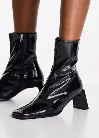 Черные кожаные полусапожки премиум-класса на каблуке ASOS DESIGN Rosa-Черный цвет