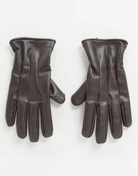 Коричневые перчатки из искусственной кожи Jack & Jones-Коричневый