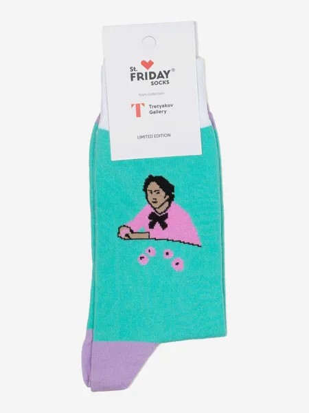Носки с рисунками St.Friday Socks - Девочка с персиками, Зеленый