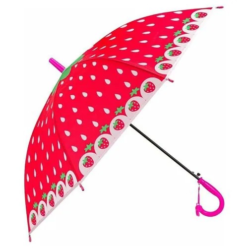 Зонт-трость Рыжий кот, полуавтомат, купол 50 см., для девочек, красный