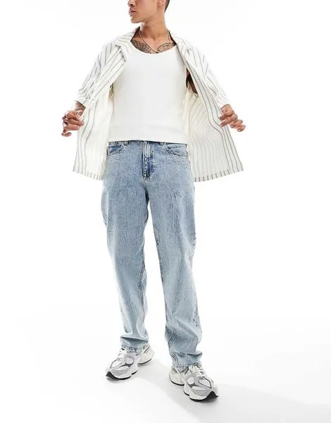 ASOS DESIGN – Голубые стираные мешковатые джинсы