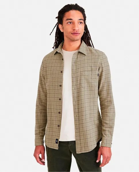 Мужская клетчатая рубашка приталенного кроя с длинными рукавами. Нагрудный карман Dockers, светло-зеленый
