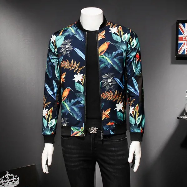 Куртка-бомбер мужская с цветочным принтом, винтажная Классическая модная дизайнерская одежда, одежда для вечеринок и клубов, большие разме...