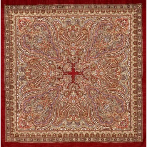 Платок Павловопосадская платочная мануфактура,125х125 см, белый, красный
