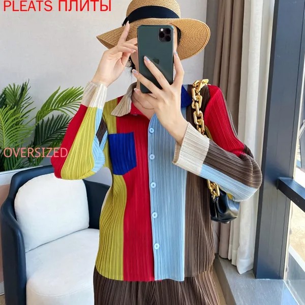 Miyake/новая рубашка с длинными рукавами на раннюю осень, корейский Свободный кардиган, рубашка на весну и осень