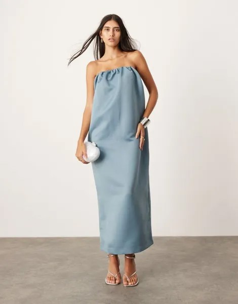 Синее атласное платье-бандо ASOS Edition