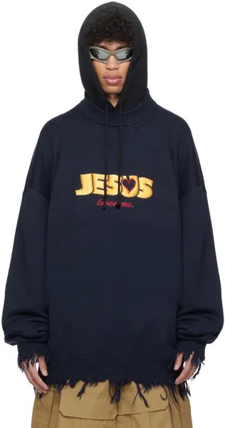 Темно-синий свитер с надписью «Иисус любит тебя» Vetements