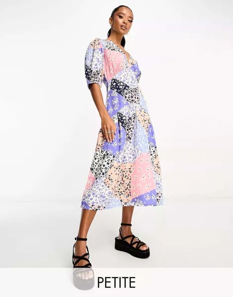 Платье миди в стиле пэчворк с цветочным принтом и v-образным вырезом Influence