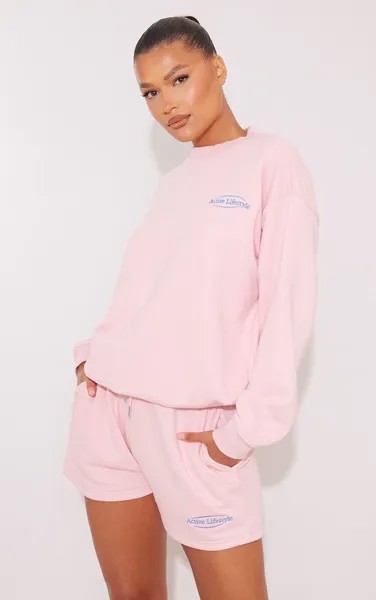 PrettyLittleThing Светло-розовый легкий свитшот свободного кроя с вышивкой Active Lifestyle