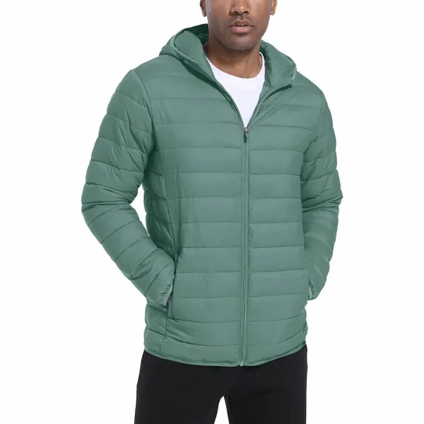 Утепленная легкая куртка с капюшоном Tacvasen Puffer Water-Repellent Windbreaker, серо-зеленый