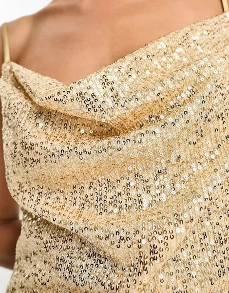 Платье миди с пайетками Pretty Lavish Keisha матового золота