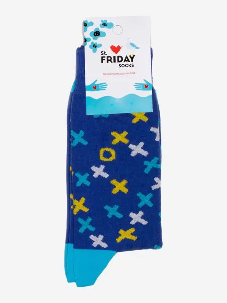 Носки с узорами St.Friday Socks с крестиками синие, Синий