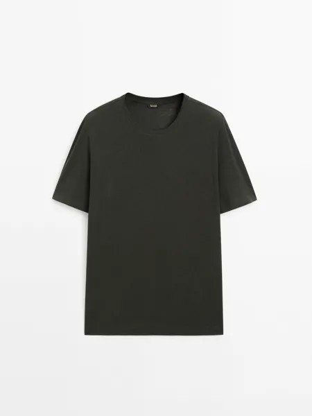 Футболка с короткими рукавами из смеси льна и хлопка Massimo Dutti, зеленый