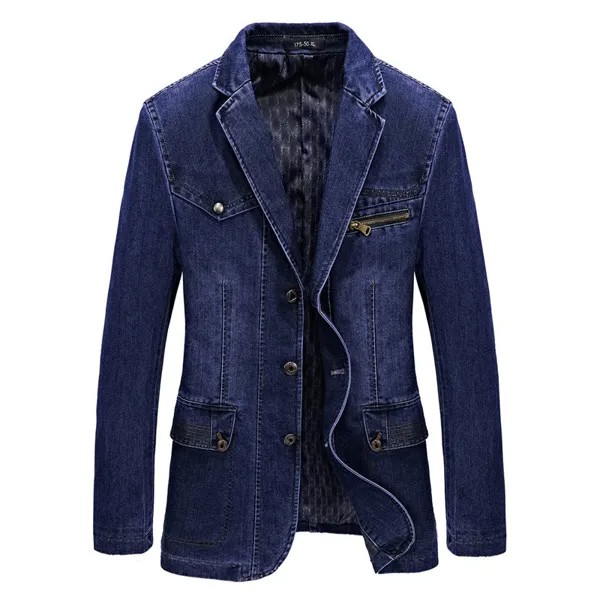 Осенний джинсовый пиджак, корейский мужской блейзер, однобортное декоративное пальто с карманами, деловой костюм, приталенный мужской стил...