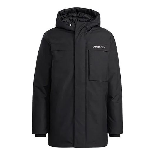 Пуховик adidas neo M Down Parka Logo Multiple Pockets hooded With Down Feather Jacket Black, мультиколор