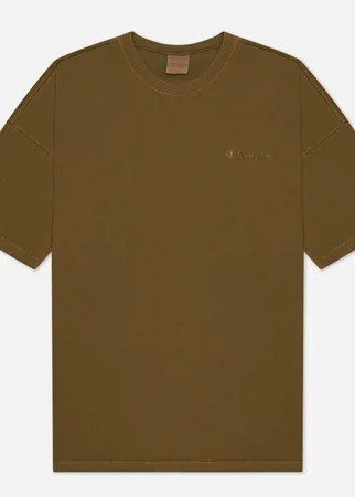 Мужская футболка Champion Reverse Weave Script Logo Drop Shoulder, цвет оливковый, размер S