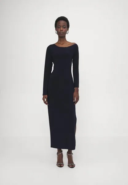Платье из джерси Long Sleeve Drop Shoulder Side Slit Gown Norma Kamali, настоящий темно-синий