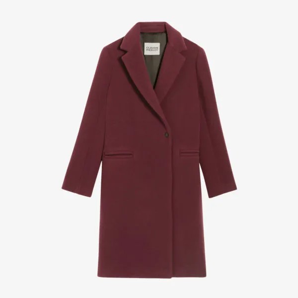 Хорошее однобортное шерстяное пальто средней длины Claudie Pierlot, цвет rouges