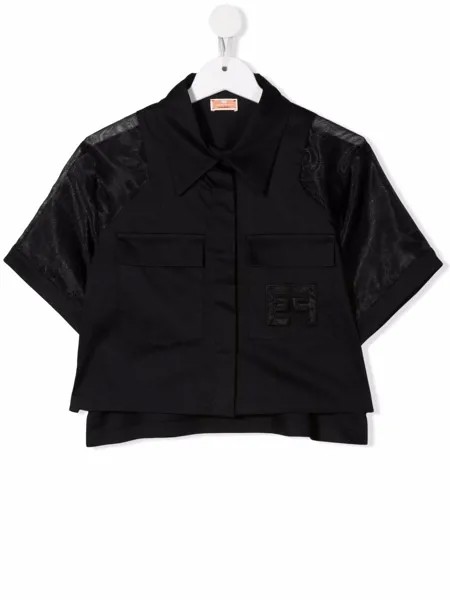Elisabetta Franchi La Mia Bambina TEEN embroidered logo cropped shirt