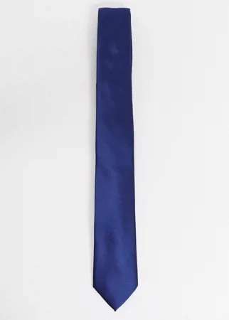 Однотонный атласный галстук темно-синего цвета Gianni Feraud-Темно-синий