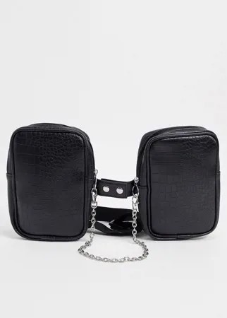 Черная сумка на грудь из искусственной крокодиловой кожи с цепочкой ASOS DESIGN-Черный цвет