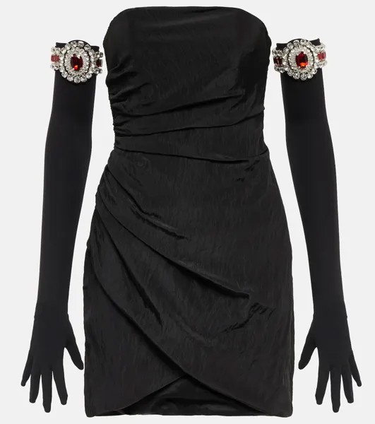 Мини-платье из муара и украшенные перчатки DAVID KOMA, черный
