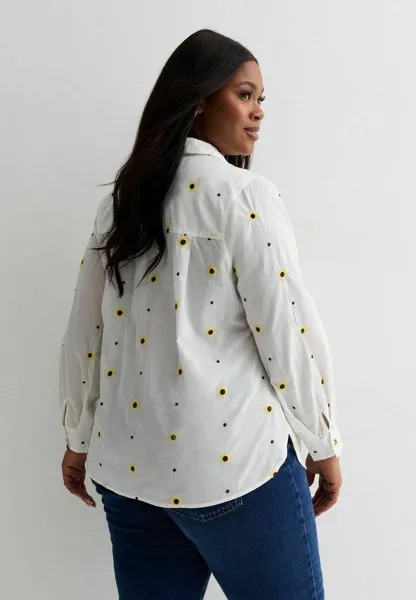 Рубашка Curves Sunflower Embroidered Long Sleeve New Look, белая