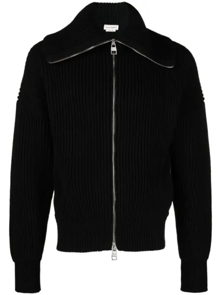 Alexander McQueen кардиган в рубчик на молнии, черный