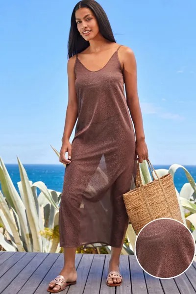 Прозрачное летнее платье с накидкой Next, коричневый