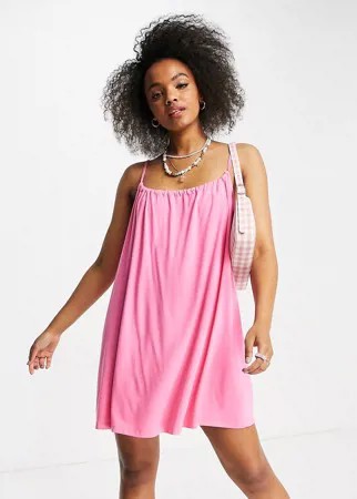 Розовый сарафан мини на бретельках со сборками на горловине ASOS DESIGN-Розовый цвет