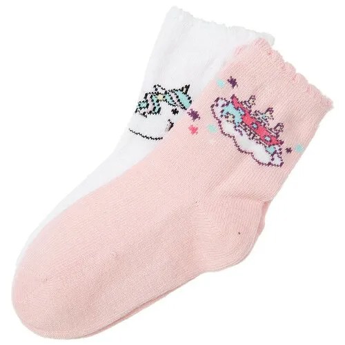 Носки playToday для девочек, 2 пары, размер 12, розовый, белый