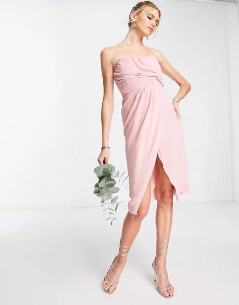 Платье-бандо с запахом пыльно-розового цвета TFNC Bridesmaid Noee-Оранжевый цвет