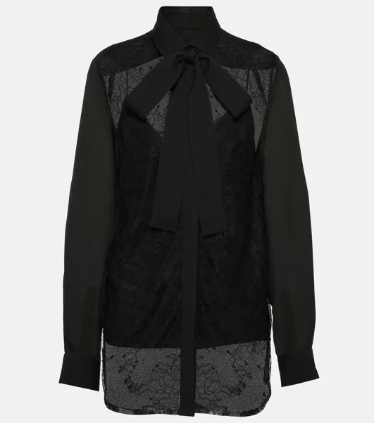 Блуза из смесового шелка с кружевной отделкой Elie Saab, черный