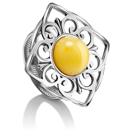 Amberholl Крупное кольцо из серебра и медового янтаря «Кордова»