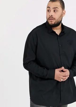 Черная эластичная рубашка с вышивкой на груди и лентой на рукавах Duke king size-Черный цвет