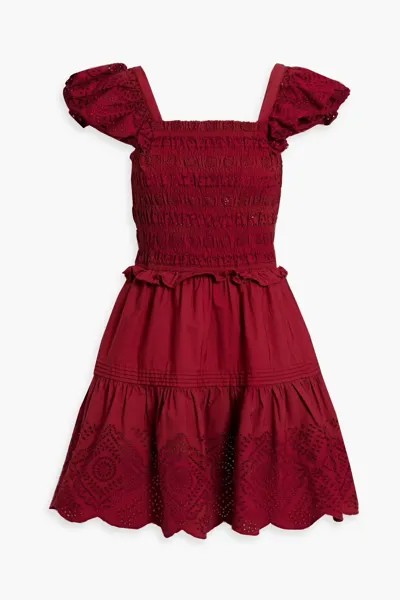 Платье мини Vivienne из хлопкового шитья с оборками и сборками Sea, бордовый