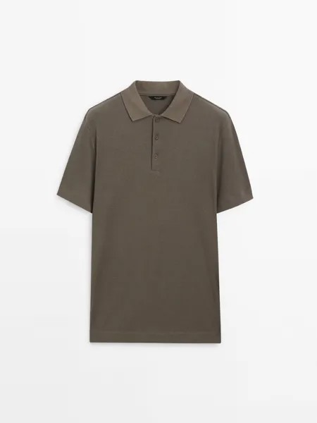 Рубашка поло с короткими рукавами в рубчик Massimo Dutti, зелеый