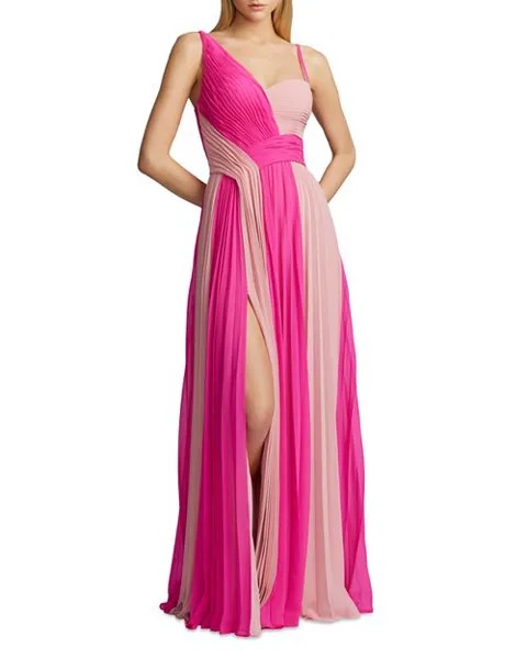 Двухцветное шифоновое платье со складками Zac Posen, цвет Pink
