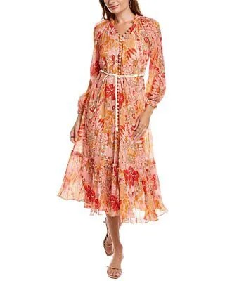 Zimmermann Платье миди из шелковой смеси с принтом, женское оранжевое 0P