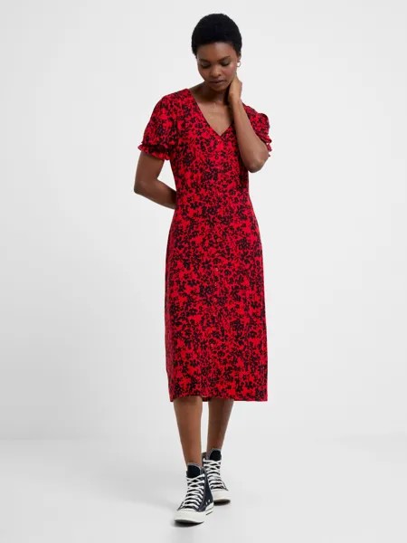 Платье French Connection с V-образными пуговицами, красный/черный
