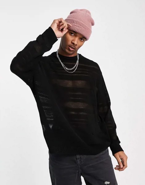 Oversized-джемпер черного цвета в полоску из сеточки ASOS DESIGN-Черный цвет