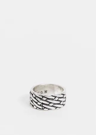 Серебристое широкое кольцо с плетеной текстурой Icon Brand-Серебристый