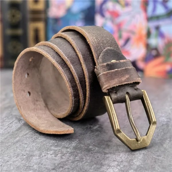 Ретро ковбойский джинсовый кожаный ремень для мужчин Ceinture тяжелый латунный ремень с пряжкой ремень из натуральной кожи для мужчин поясной ...