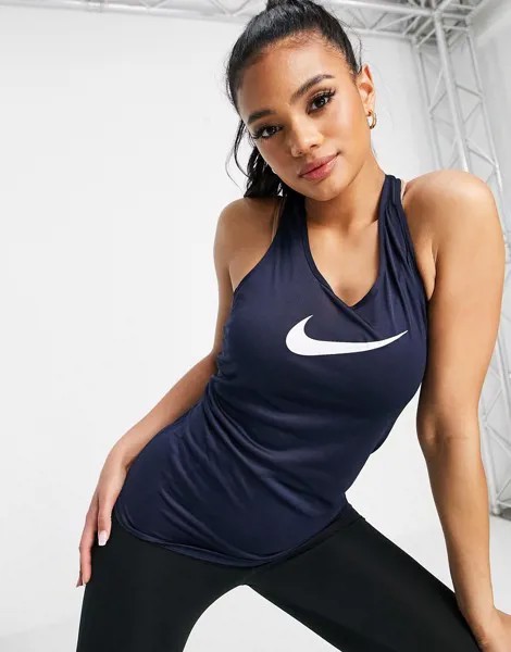 Темно-синяя майка с логотипом-галочкой Nike Training Balance-Черный