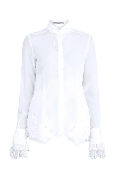 Шелковая блуза с кружевными вставками и воротом Windsor