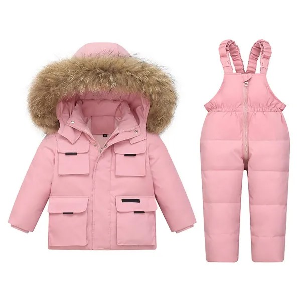 Комплекты одежды для детей от-30 ℃ 2022 г. Детская зимняя куртка-пуховик 90% Одежда для маленьких девочек Теплые Комбинезоны пальто-парка для маленьких мальчиков натуральный мех